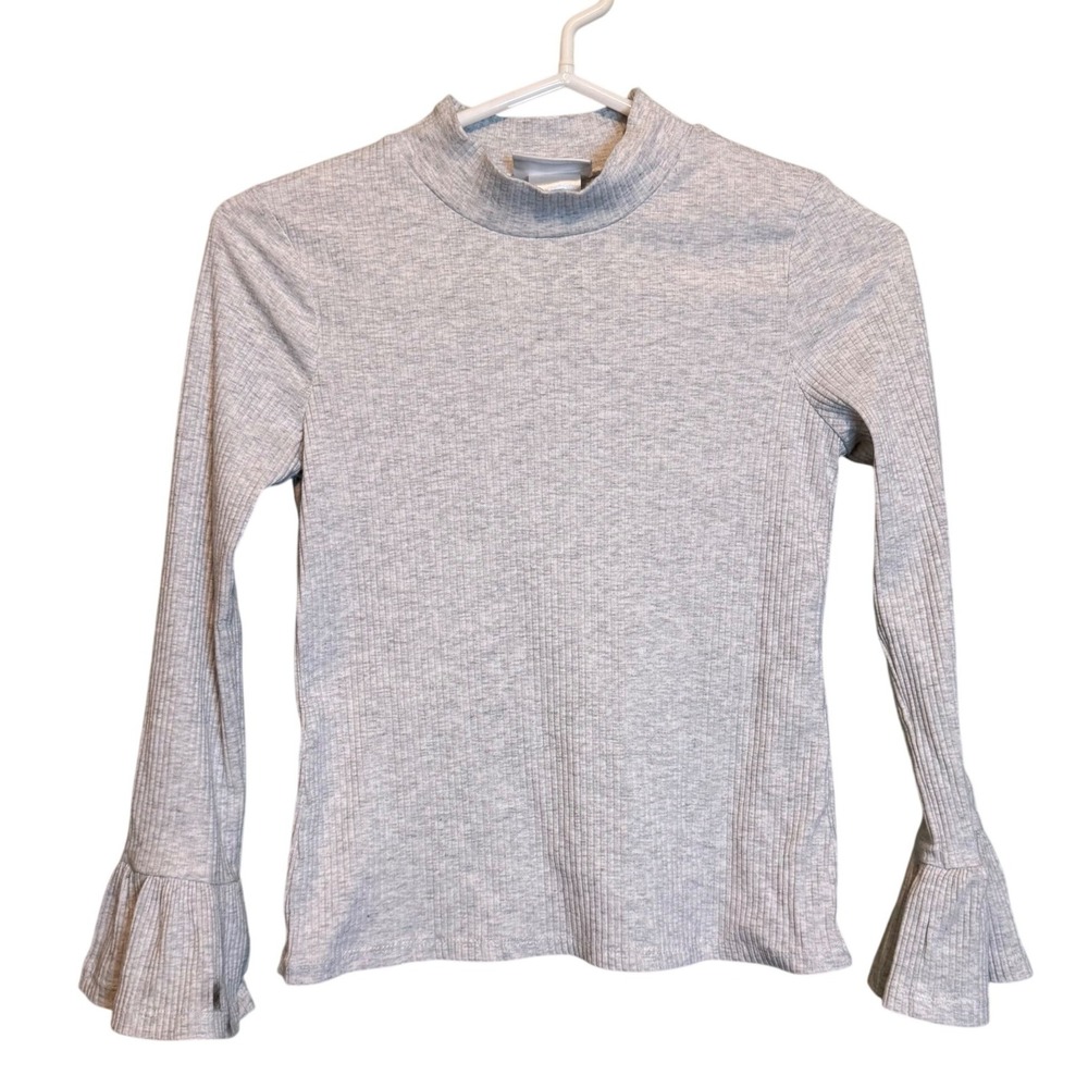 Bonnie Jean Girls Size 16 Heather‎ Grey Ribbed Mock Neck Bell Sleeve Top